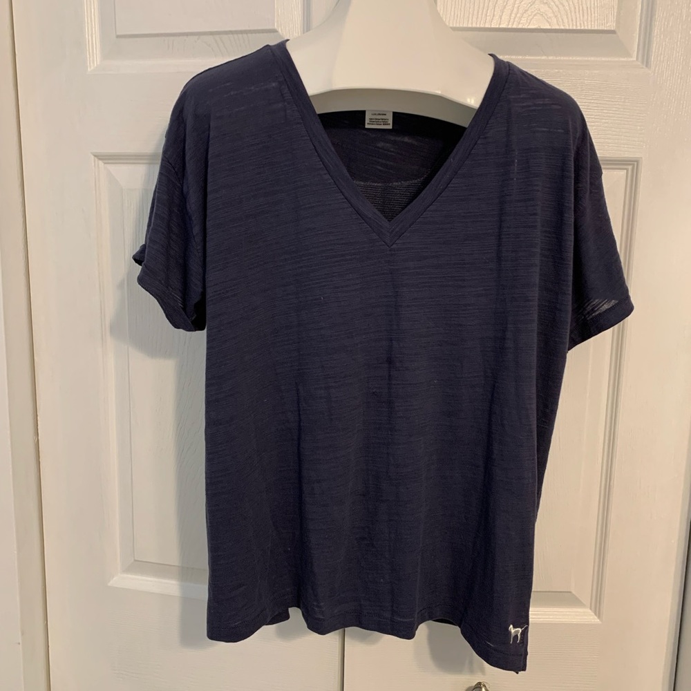 Victoria’s Secret PINK flippable sequins Navy V-Neck Women's tee size large